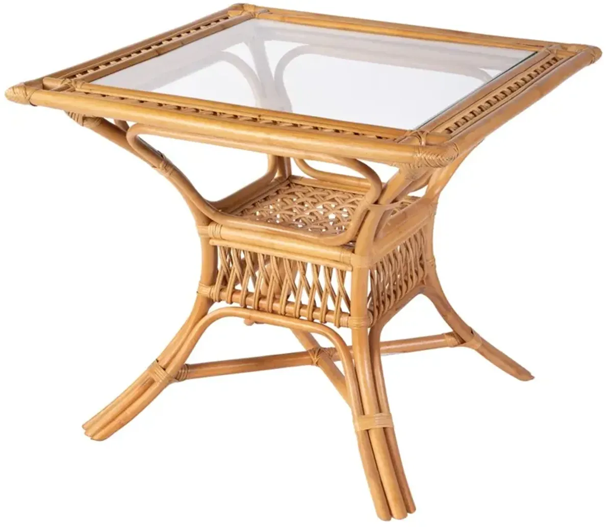 Cayden Coastal Beach Glass Natural Rattan Square Dining Table - 34"