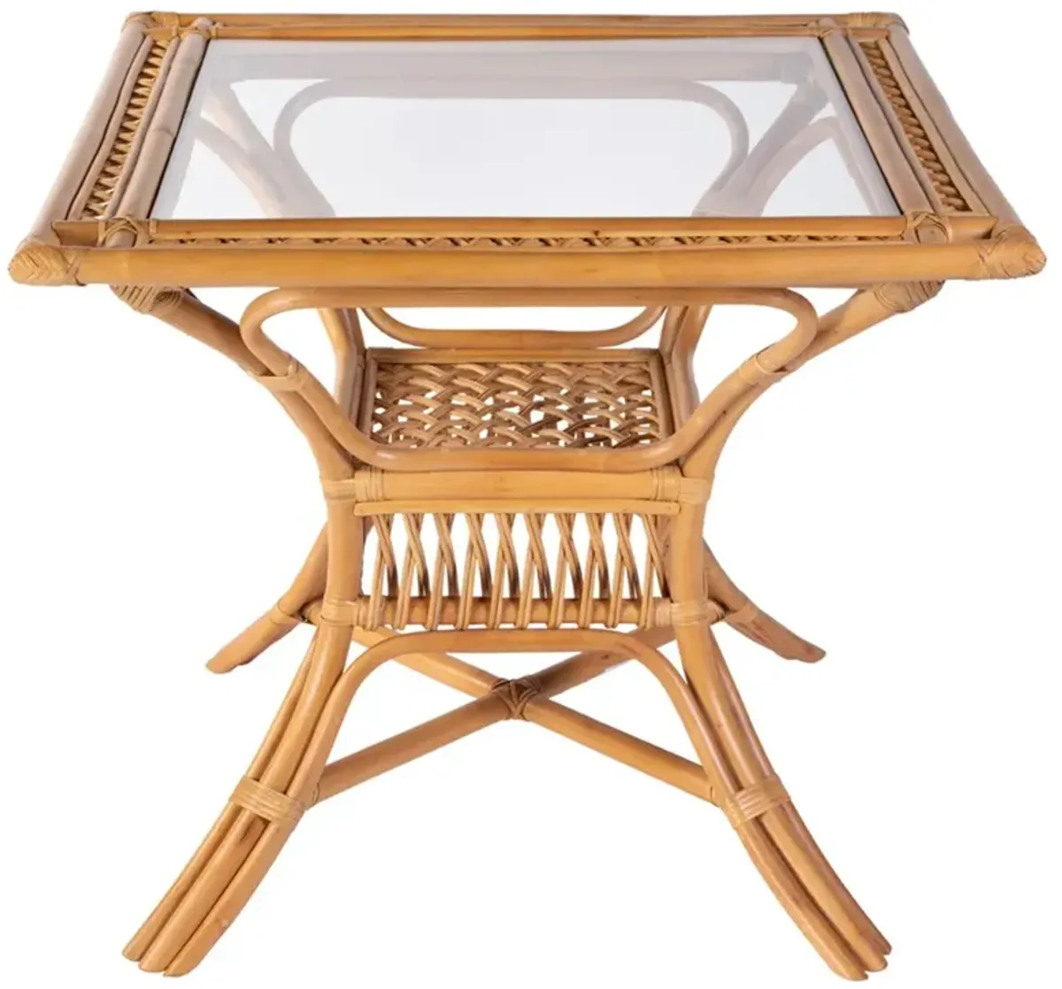 Cayden Coastal Beach Glass Natural Rattan Square Dining Table - 34"