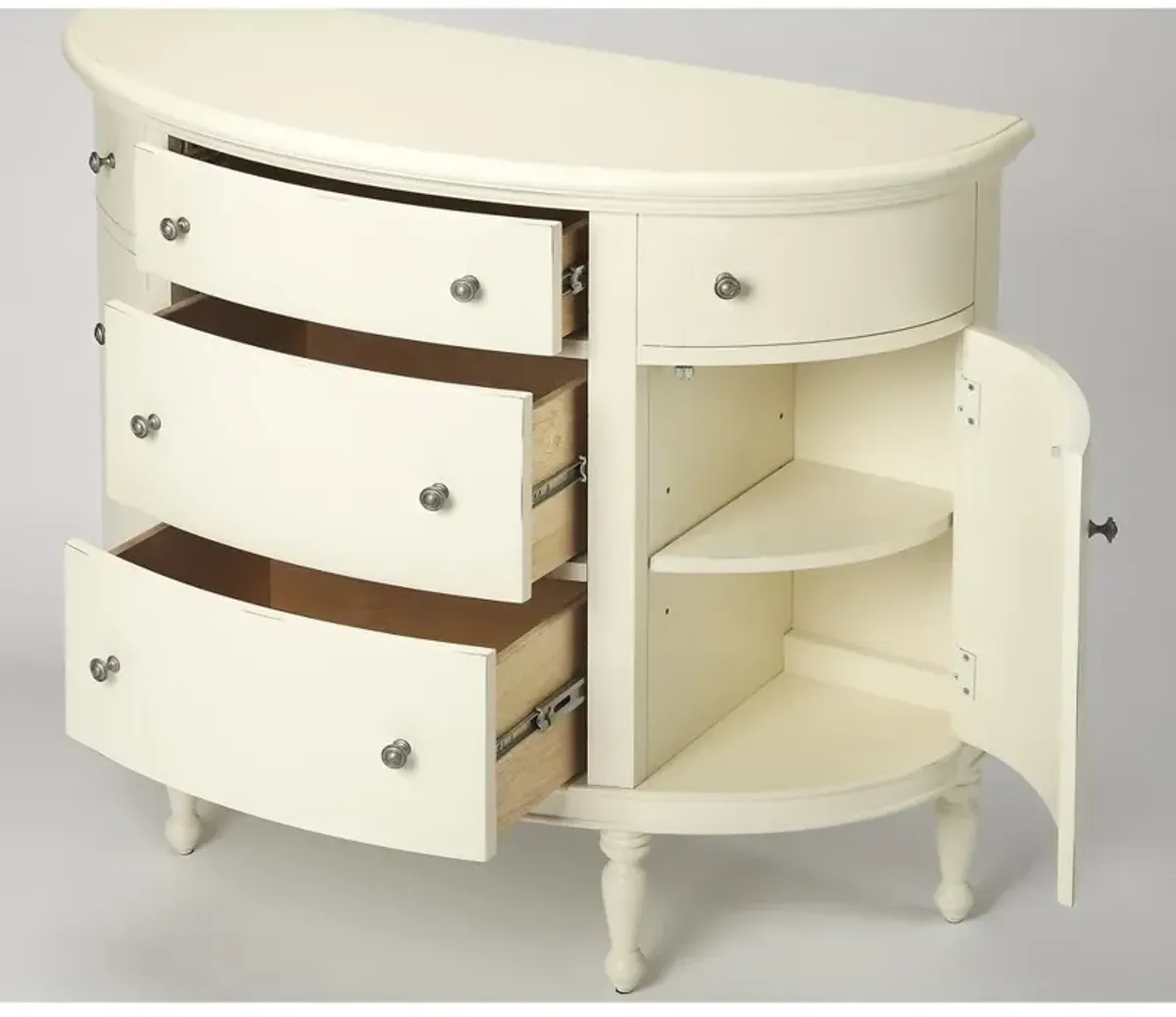 Aya Updated Traditional White Mahogany Wood Demilune Console Table