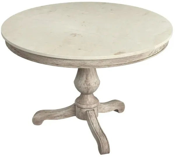 Florentine French Country Cream Marble Grey Wood Pedestal Dining Table - 44"