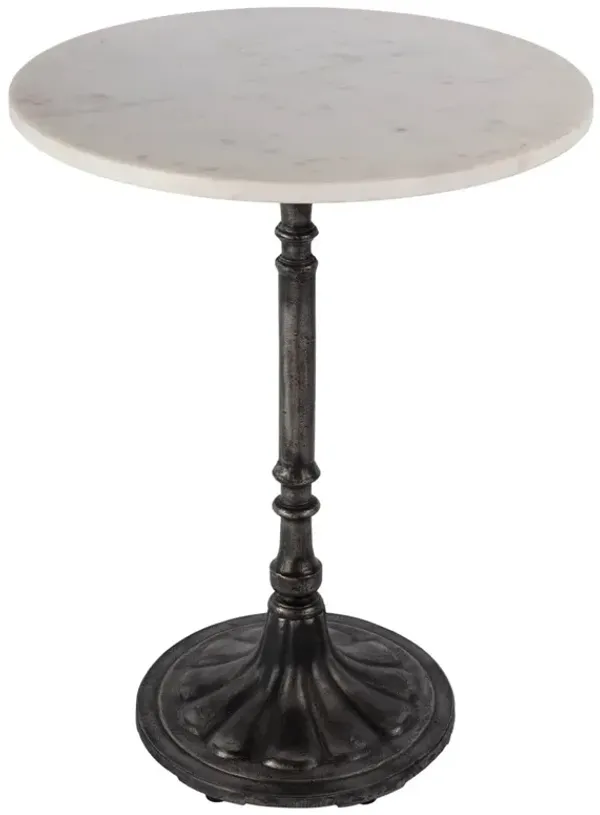Cade French Country White Marble Black Iron Side Table