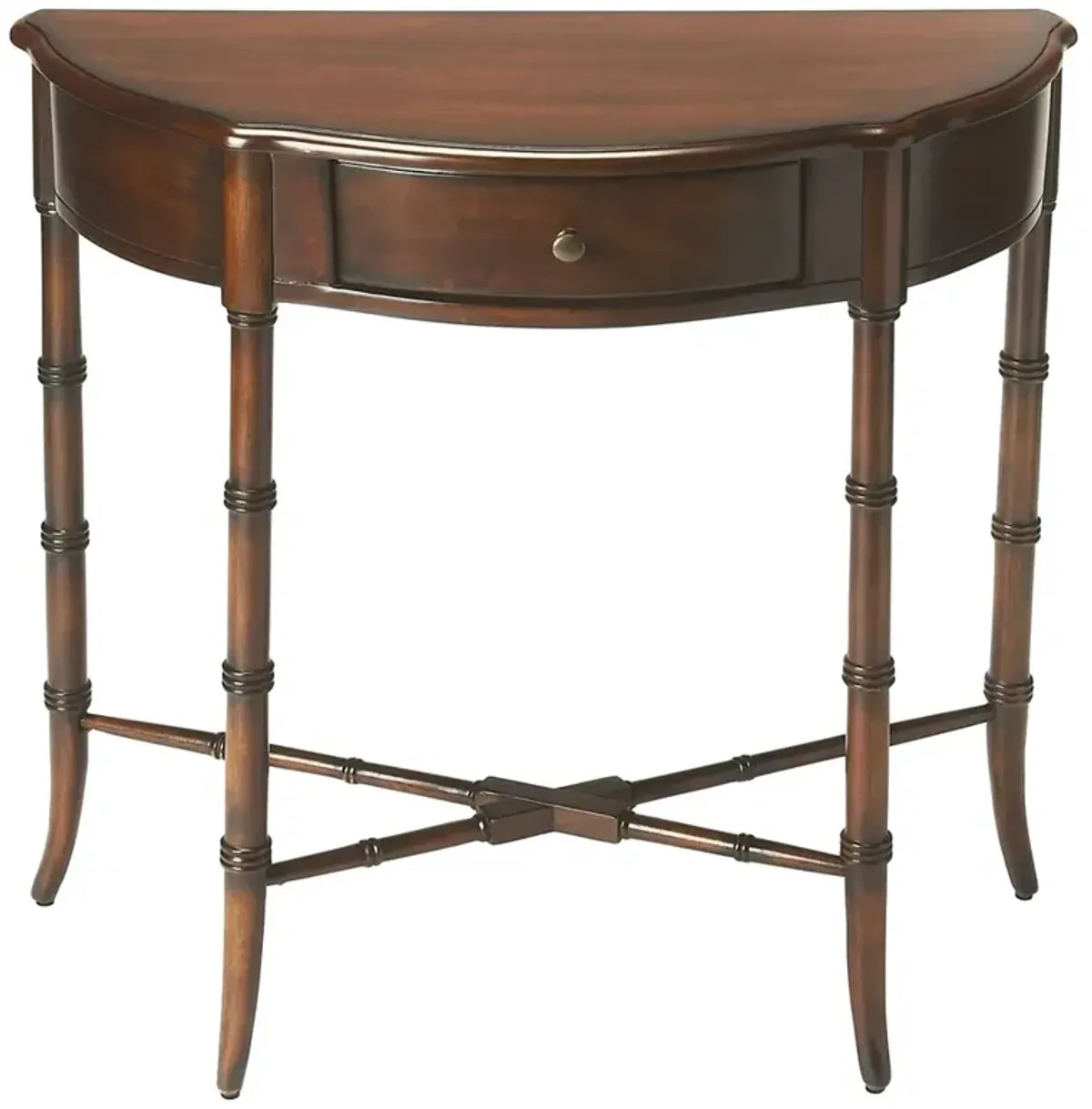 Mimi French Country Dark Brown Wood Demilune Console Table