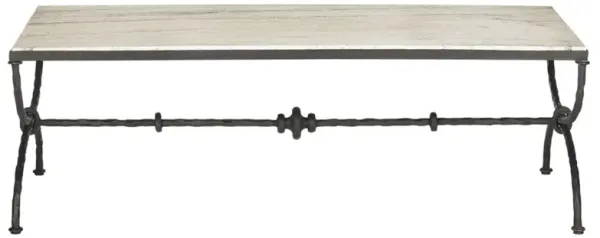 Arlene Updated Traditional White Travertine Bronze Iron Rectangular Coffee Table