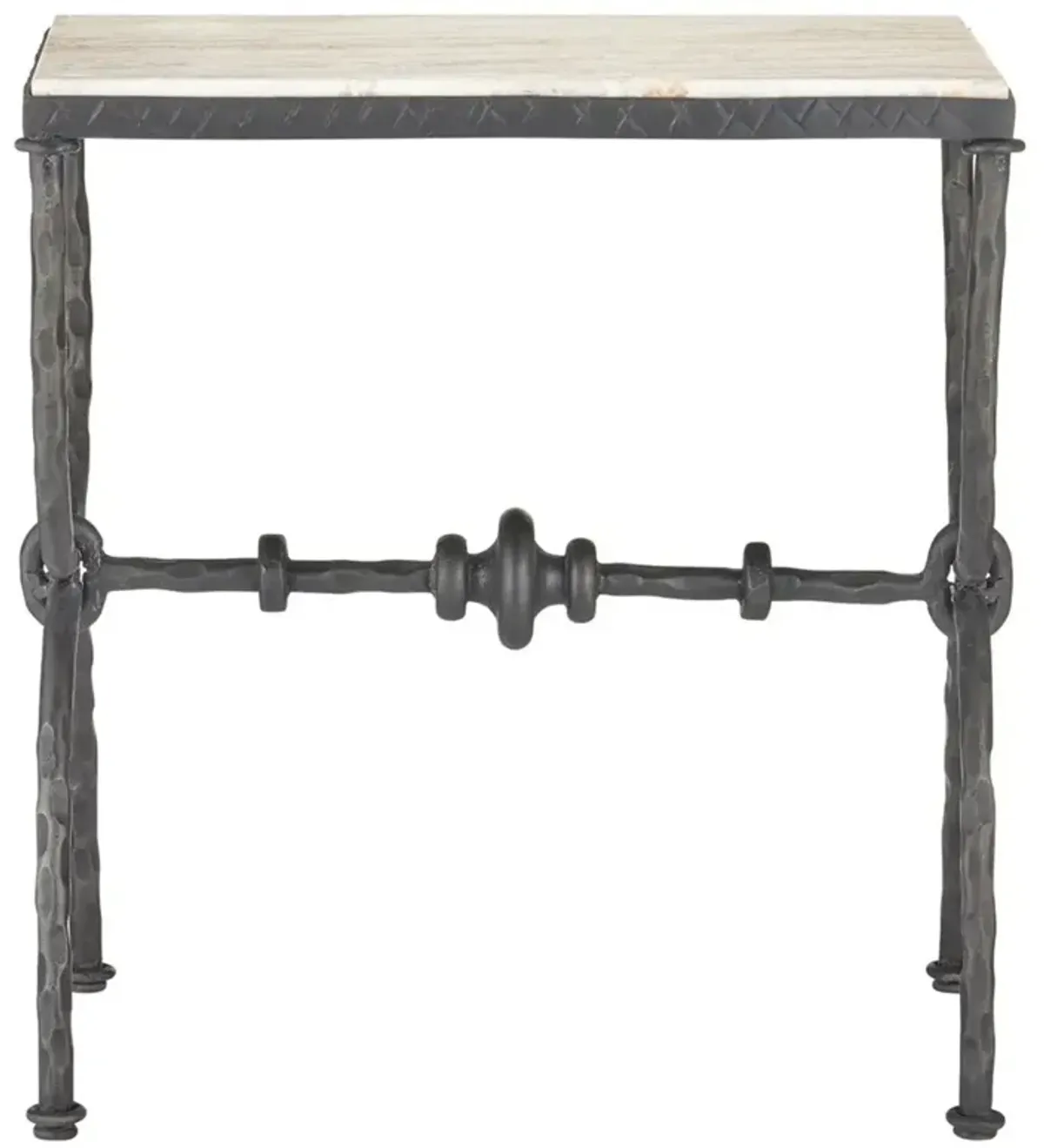 Arlene Updated Traditional White Travertine Bronze Iron Rectangular Side Table