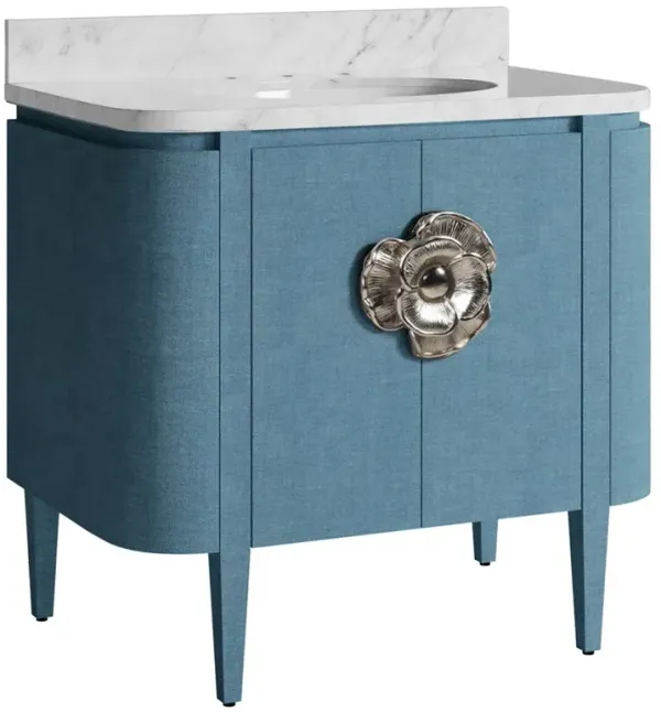 Sazana Modern Classic Carrara Marble Blue Linen Vanity Sink - 36"