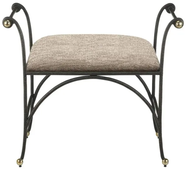 Nicole Updated Traditional Beige Performance Black Steel Rectangular Ottoman