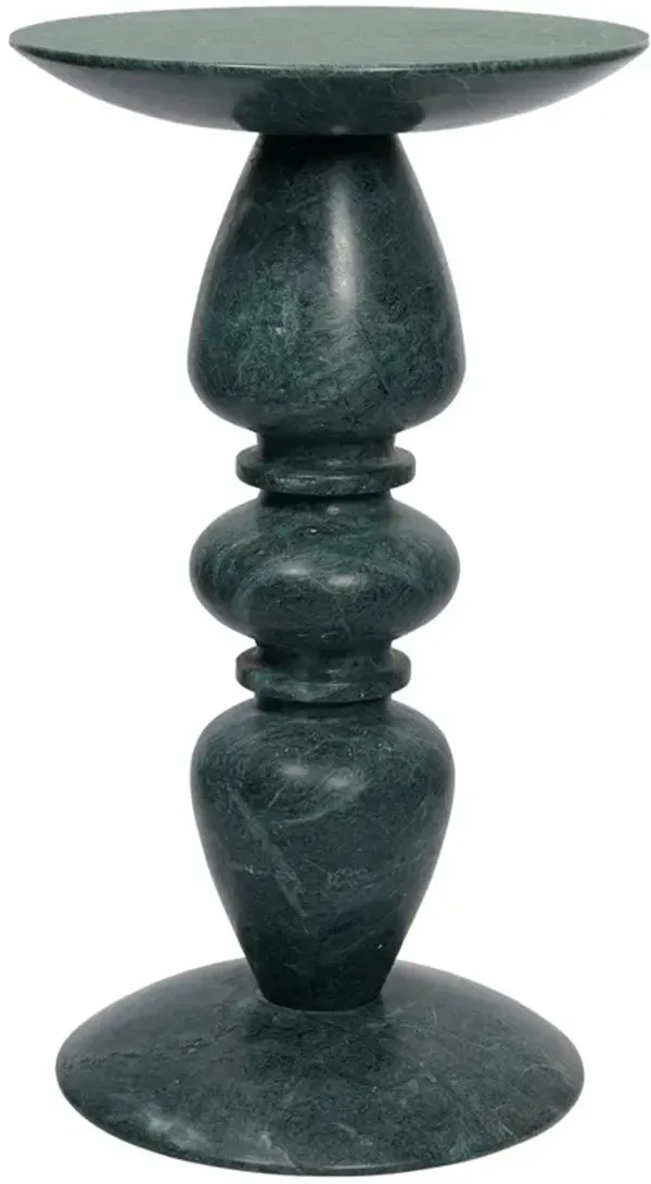 Stanley Updated Traditional Dark Green Marble Round Pedestal Accent Table