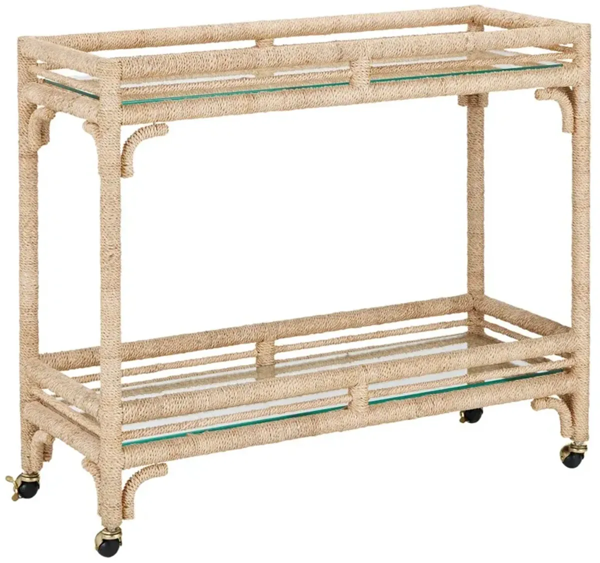 Jesse Coastal Beach Natural Woven Abaca Bar Cart