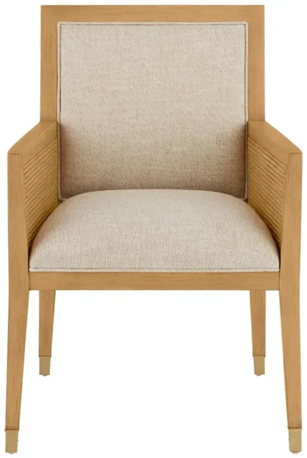 Bella Coastal Beach Beige Performance Natural Rattan Dining Arm Chair