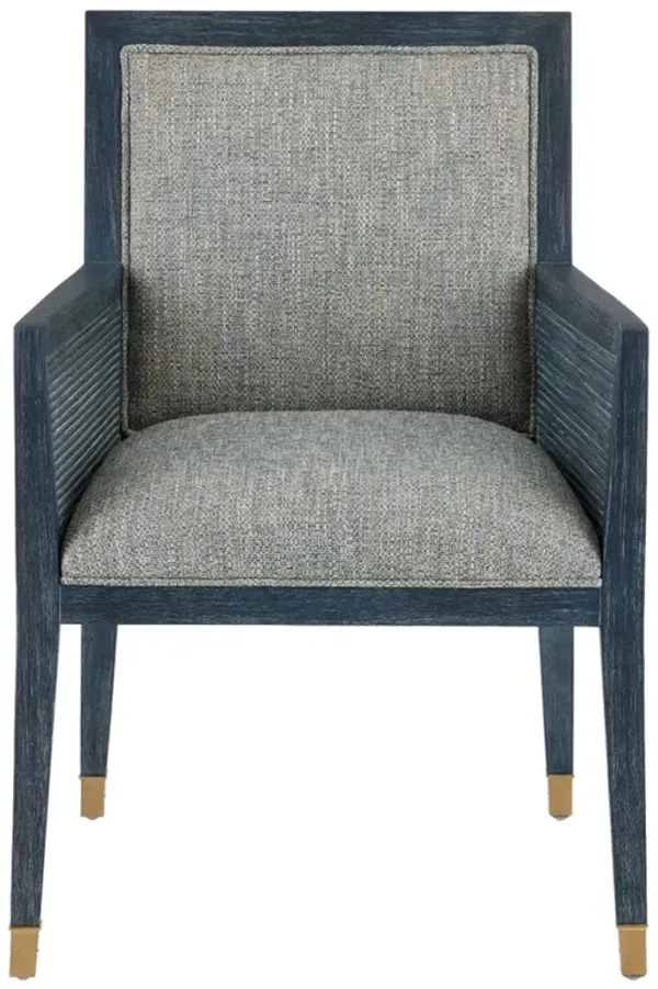 Bella Coastal Beach Grey Performance Blue Rattan Dining Arm Chair