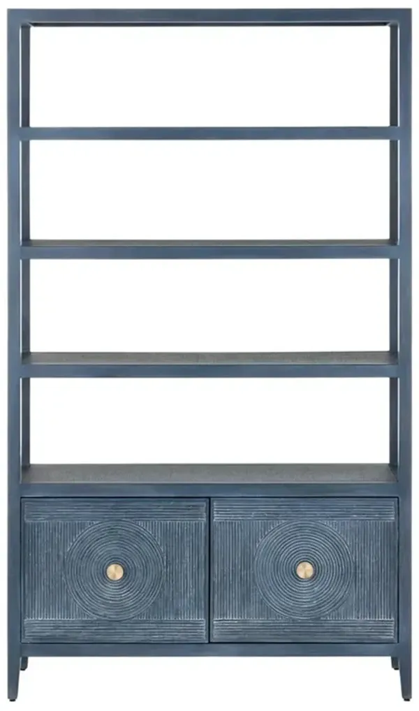 Bella Coastal Beach Blue Rattan Wood Etagere