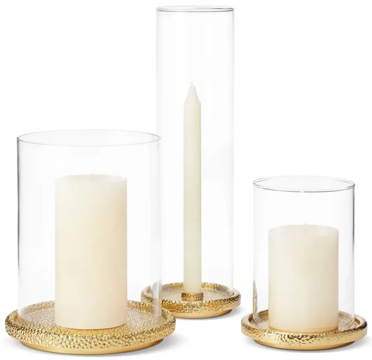 AERIN Tulln Traditional Gold Brass Glass Hurricane Candleholder - Medium