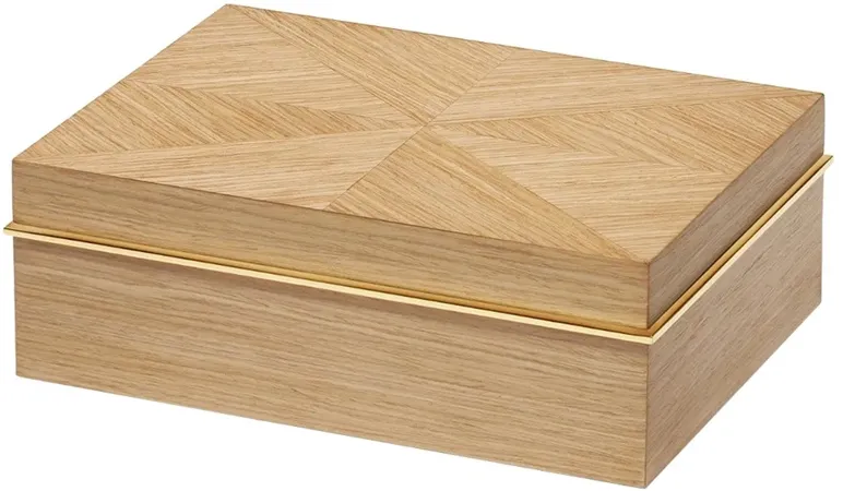 AERIN Marcello Modern Classic Brown Oak Wood Rectangular Decorative Box - Large