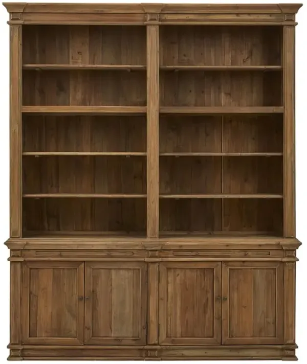 Arwen Updated Traditional Brown Reclaimed Pine Wood Double Bookcase