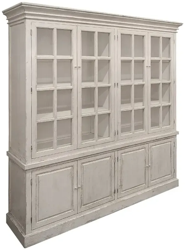 Avaline Updated Traditional Antique White Reclaimed Pine Wood Display Cabinet
