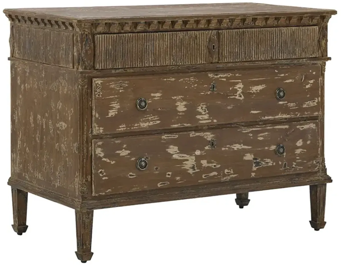 Keira French Country Distressed Brown Reclaimed Pine Bachelor Chest