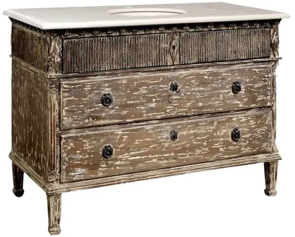 Keira French Country White Marble Brown Reclaimed Pine Vanity Sink - 46"