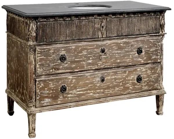 Keira French Country Blue Stone Brown Reclaimed Pine Vanity Sink - 46"