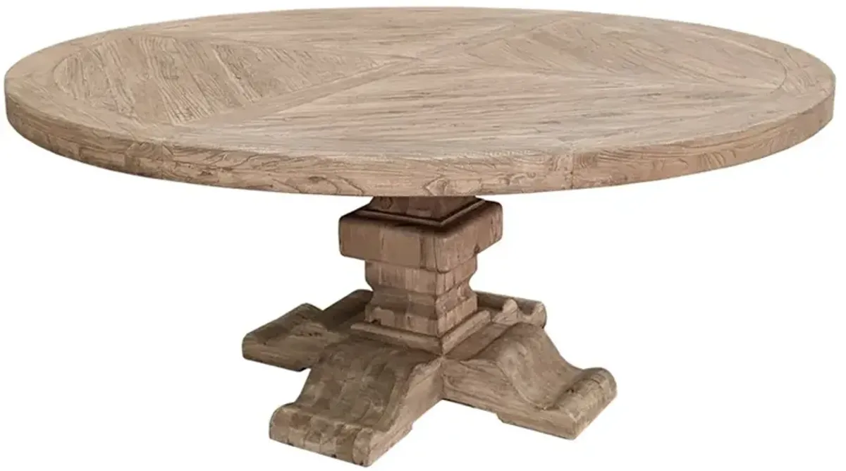 Delina Updated Traditional Bleached Elm Wood Round Dining Table - 71"