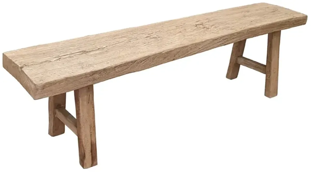 Zyra Coastal Beach Bleached Brown Reclaimed Elm Wood Entryway Bench