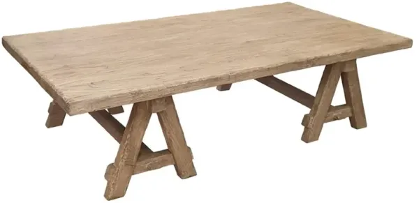 Zyra Coastal Beach Brown Reclaimed Pine Wood Rectangular Coffee Table