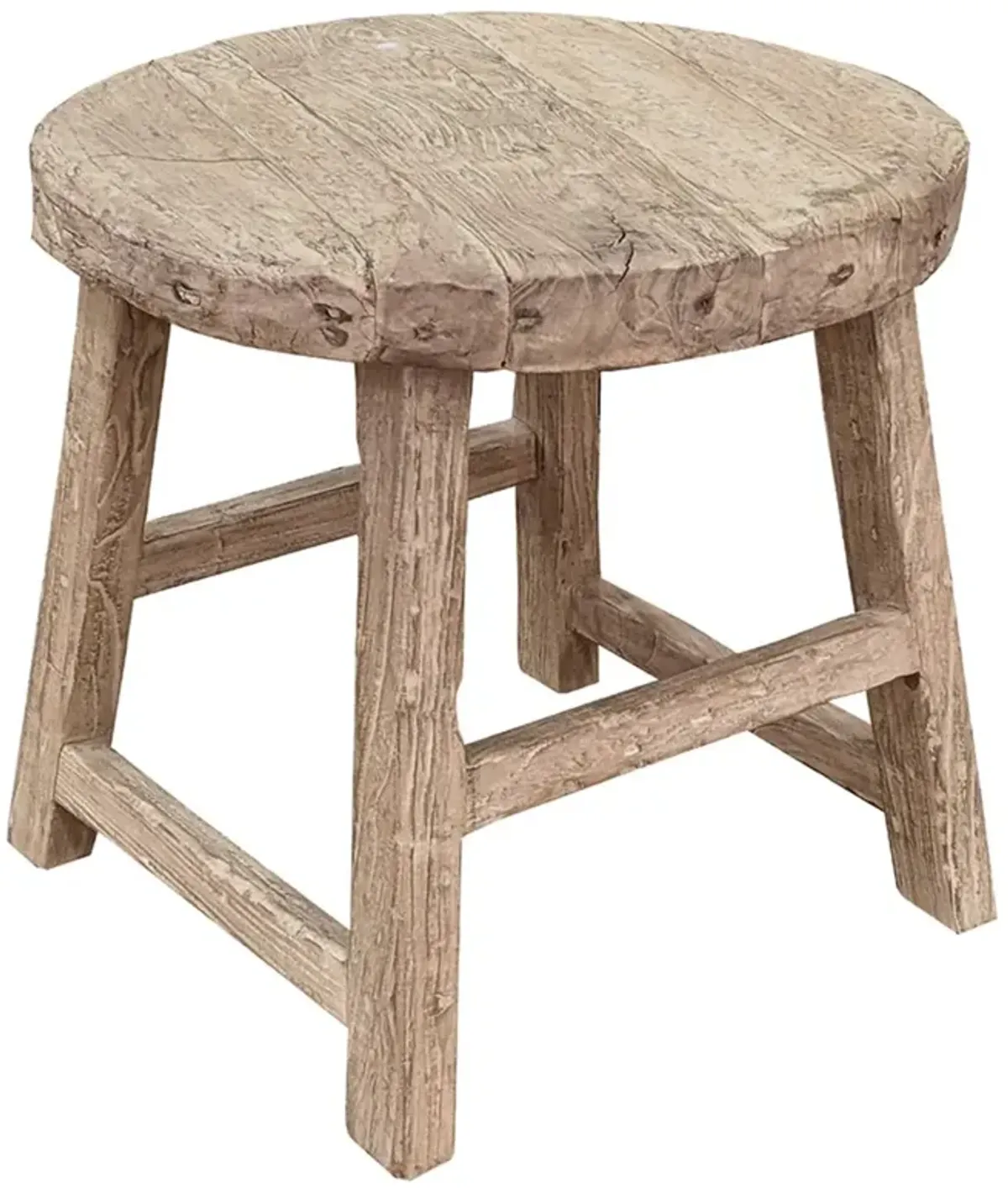 Zyra Coastal Beach Bleached Brown Elm Wood Round Side Table