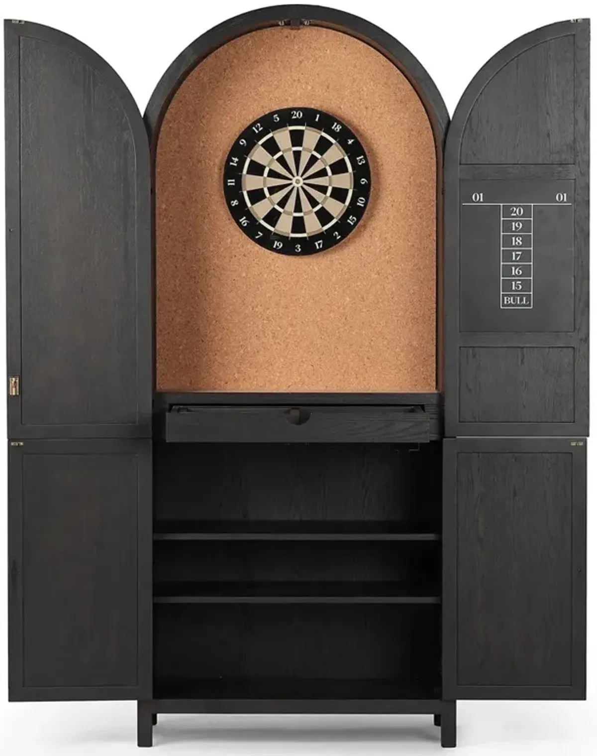 Dione Modern Classic Distressed Black Oak Darts Game Cabinet