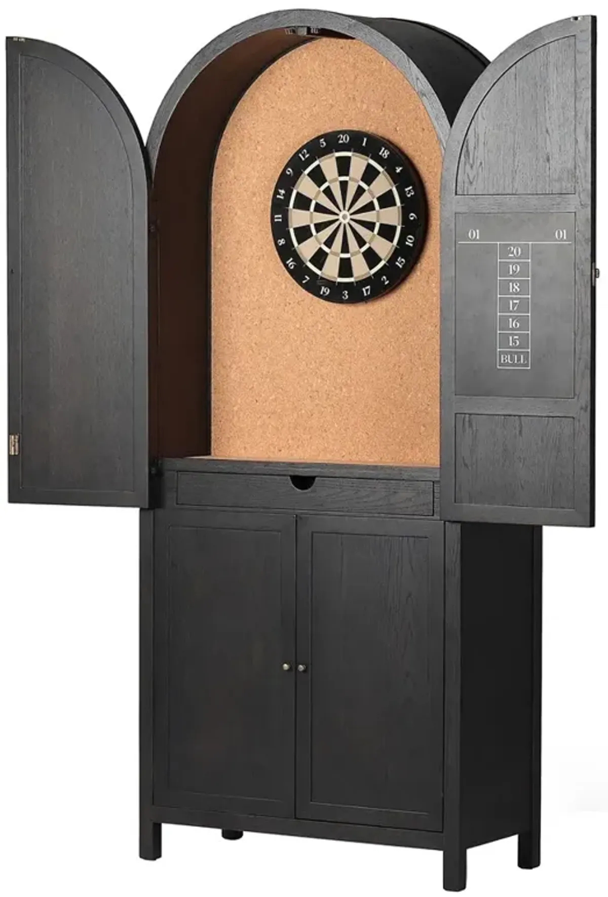 Dione Modern Classic Distressed Black Oak Darts Game Cabinet
