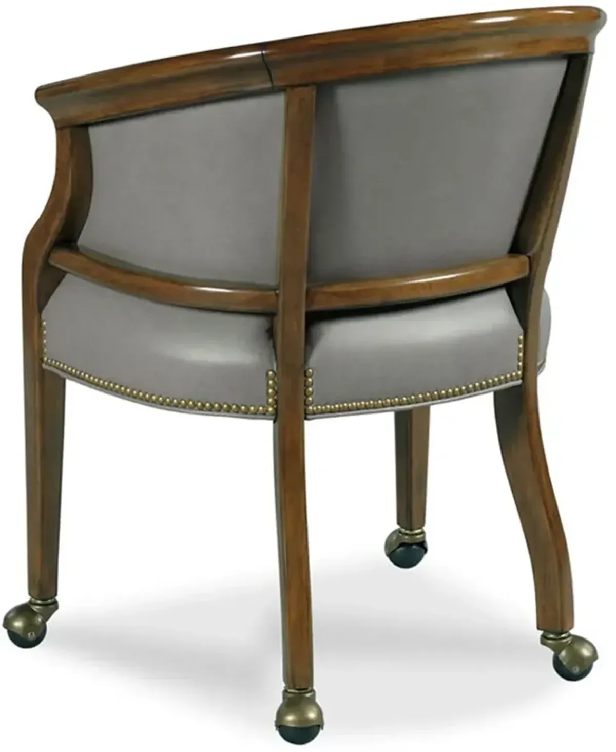 Cattleya Updated Traditional Grey Vinyl Brown Wood Game Chair