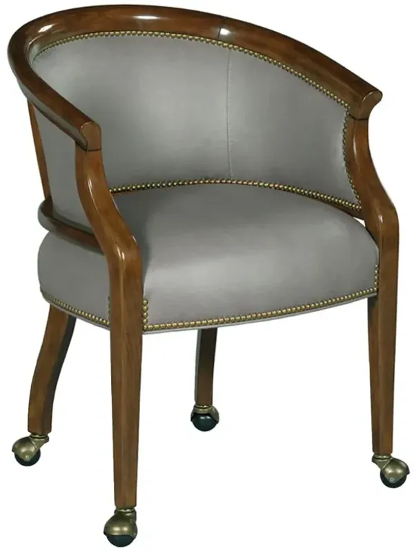 Cattleya Updated Traditional Grey Vinyl Brown Wood Game Chair