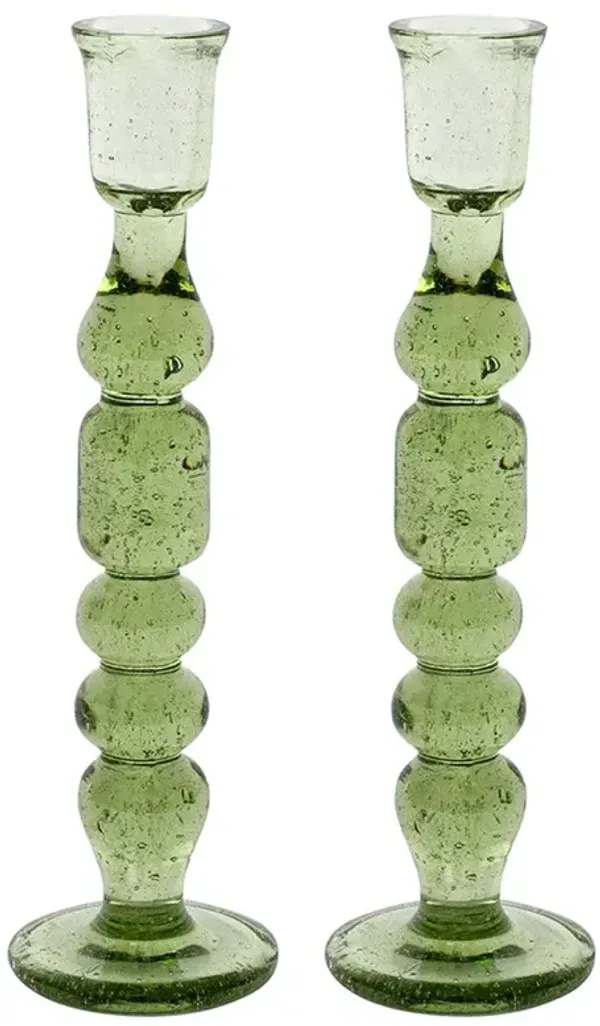 Juliska Provence French Country Basil Glass 9" Candlestick Holder - Set of 2