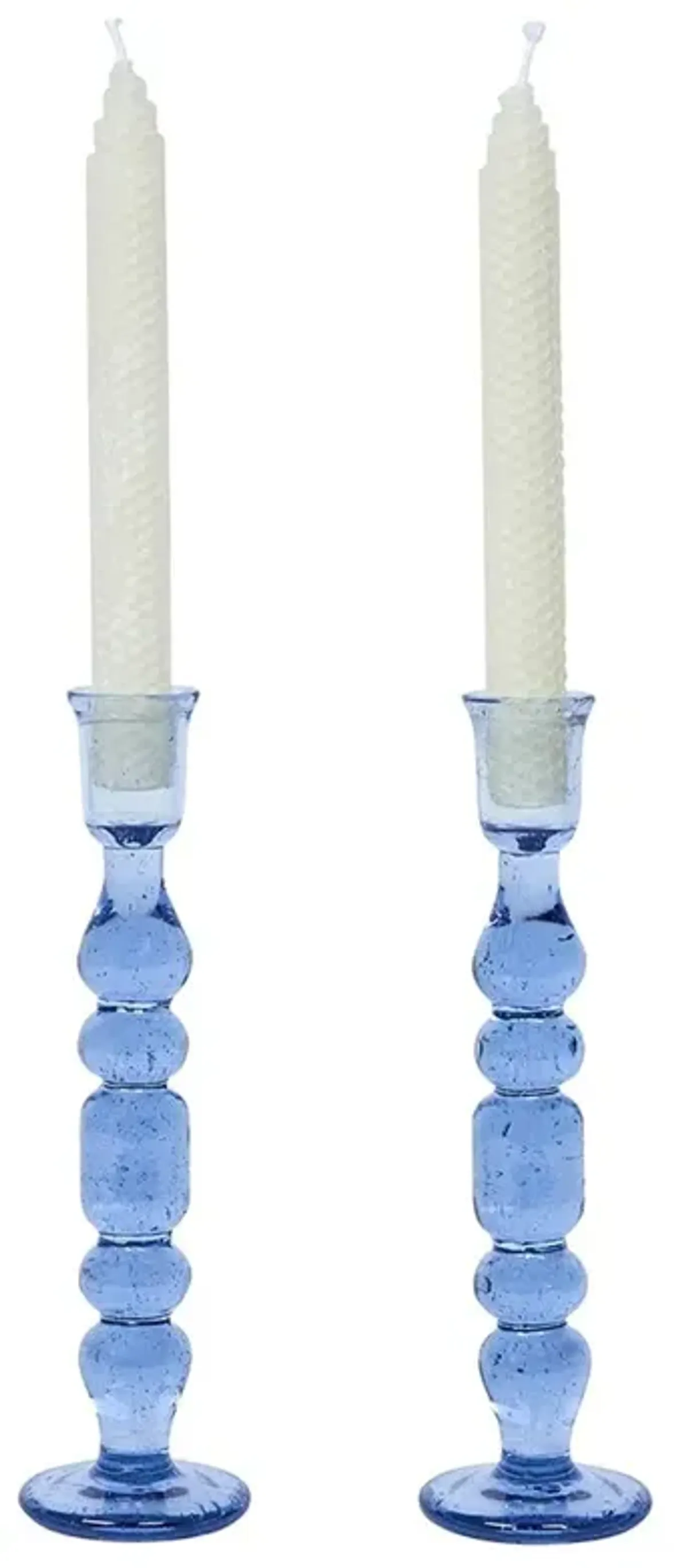 Juliska Provence French Country Chambray Glass 9" Candlestick Holder - Set of 2