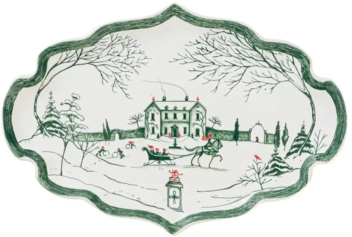 Juliska Country Estate Winter Frolic French Evergreen Ceramic Serving Tray