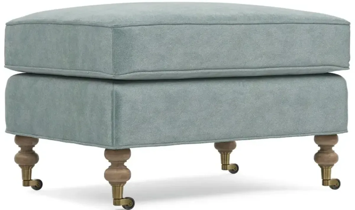 Carter Traditional Light Blue Performance Velvet Caster Rectangular Ottoman