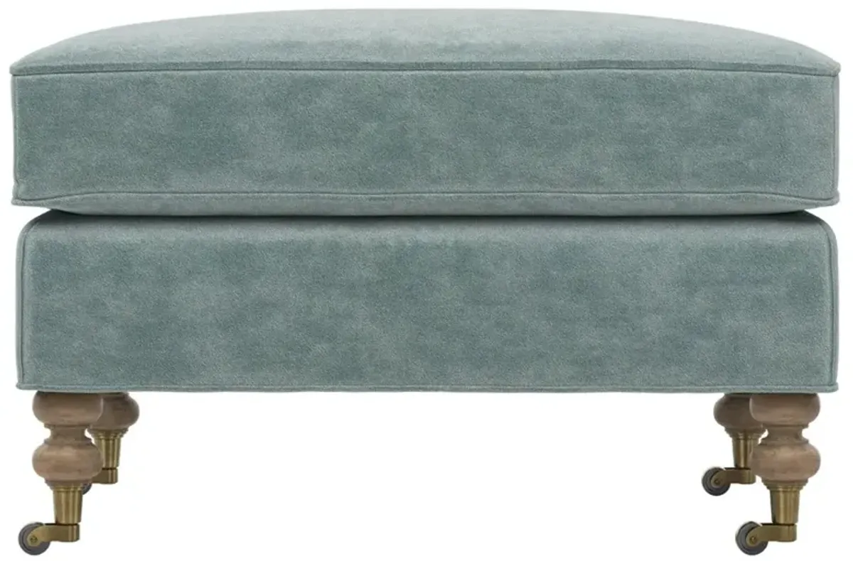 Carter Traditional Light Blue Performance Velvet Caster Rectangular Ottoman