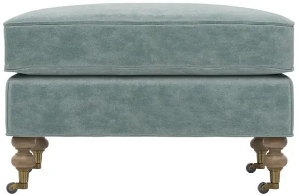 Carter Traditional Light Blue Performance Velvet Caster Rectangular Ottoman