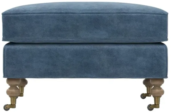 Carter Updated Traditional Blue Performance Velvet Caster Rectangular Ottoman