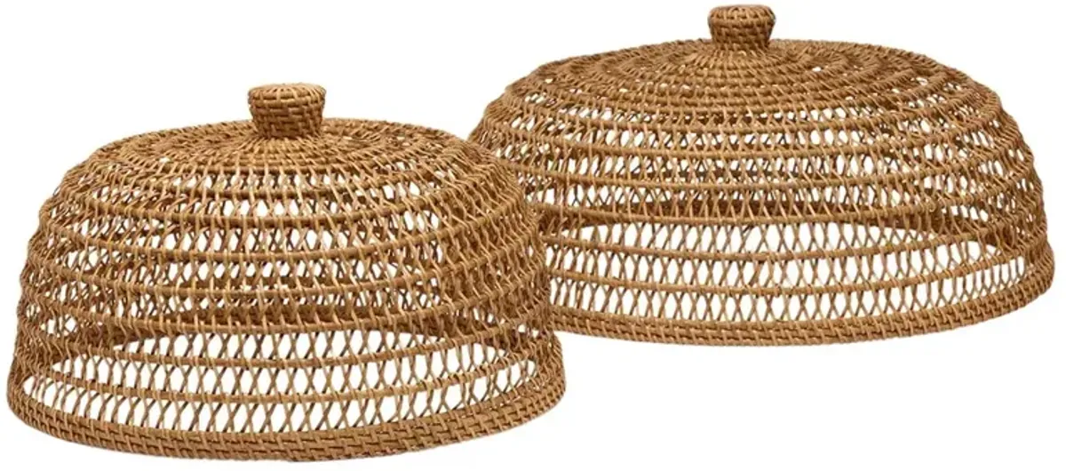 Jacen Coastal Beach Honey Woven Rattan Food Cover - Set of 2