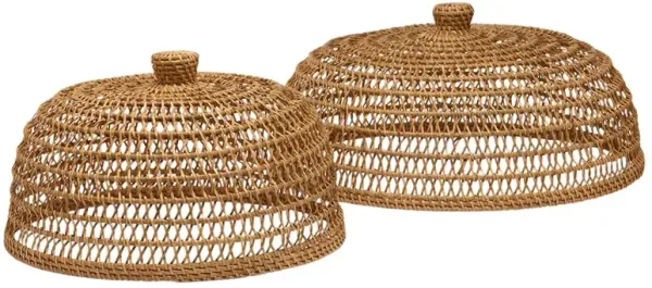 Jacen Coastal Beach Honey Woven Rattan Food Cover - Set of 2