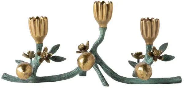 Bernadette French Country Patina Brass Floral Candleholder