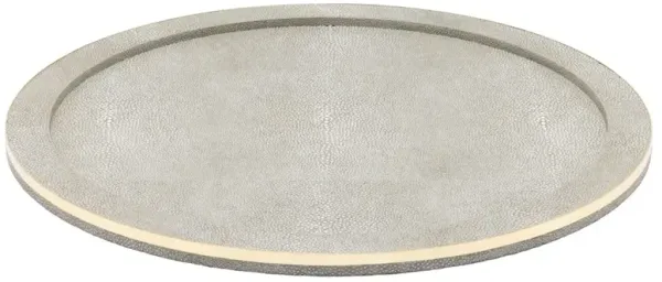 Langston Updated Traditional Sand Faux Shagreen Round Tray