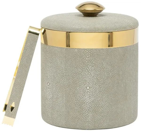 Langston Updated Traditional Sand Faux Shagreen Ice Bucket with Tong