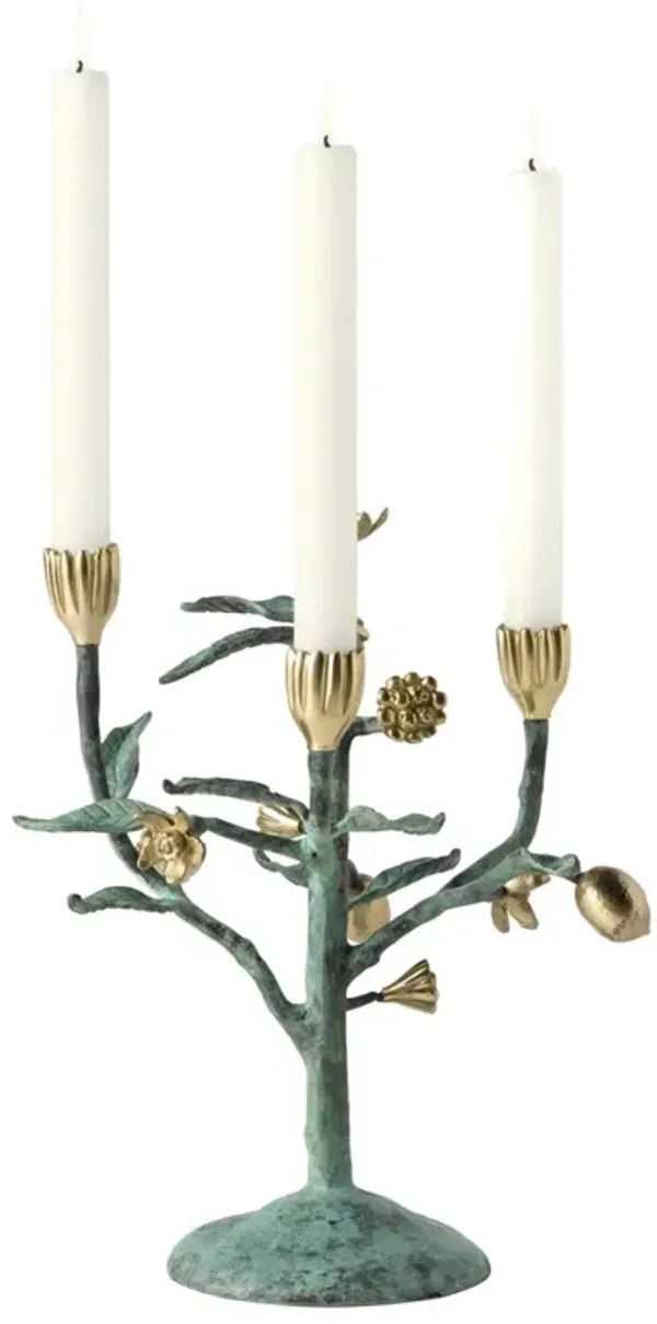 Bernadette French Country Patina Brass Floral Candelabra