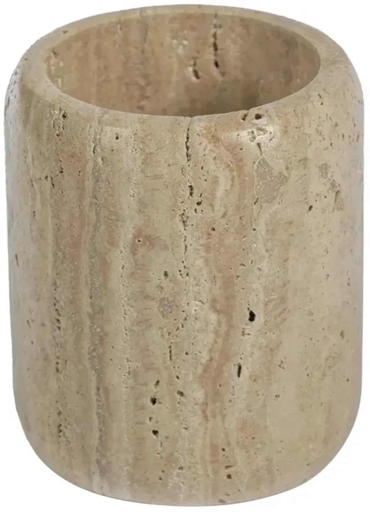 Selene Coastal Beach Beige Travertine Marble Brush Holder