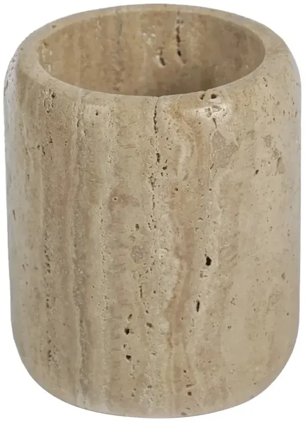 Selene Coastal Beach Beige Travertine Marble Brush Holder