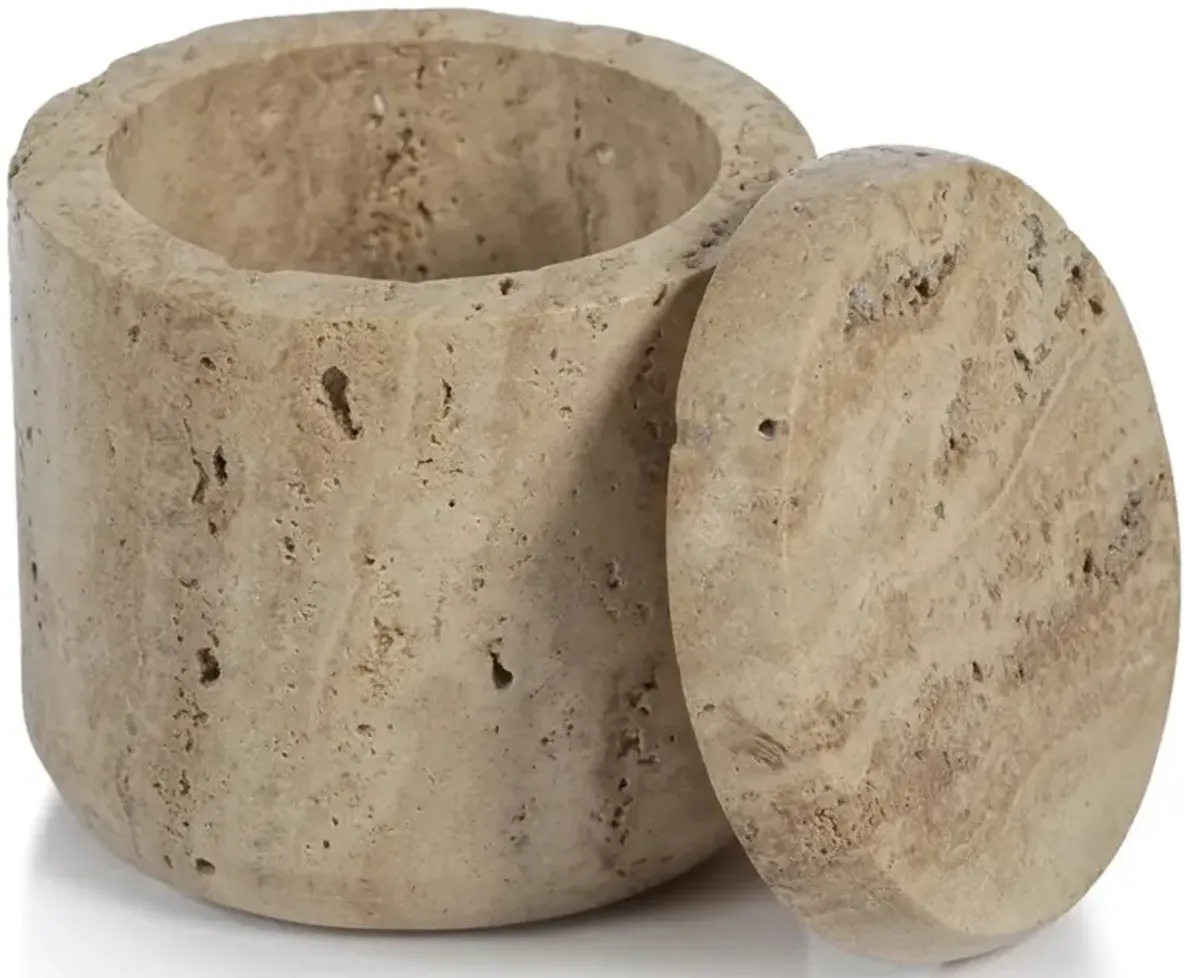 Selene Coastal Beach Beige Travertine Marble Canister