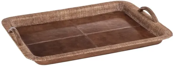 Livia Updated Traditional Brown Leather Serving Tray - Large