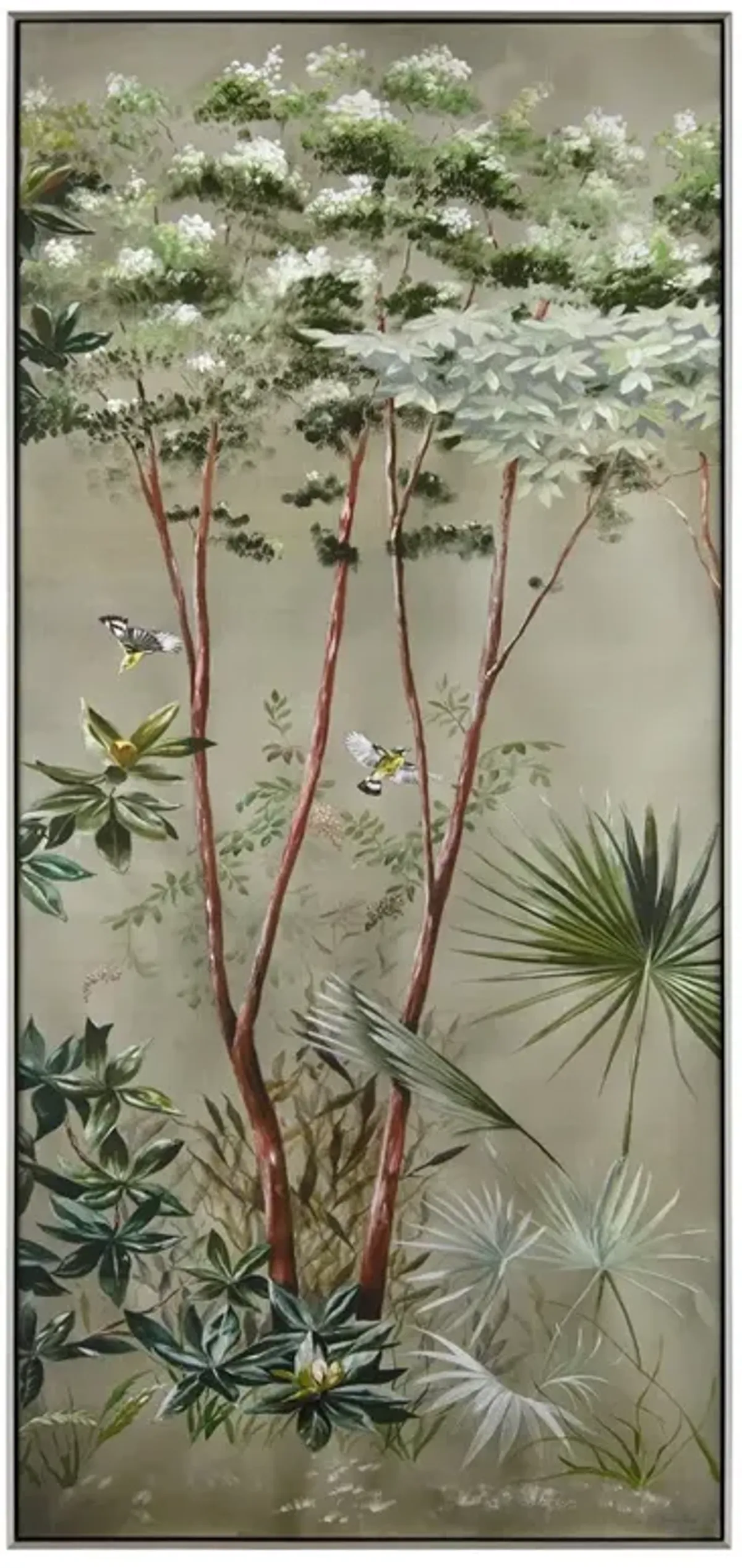 John Richard Montrose Vignette Green Botanical Silver Frame Painting II - 90x41