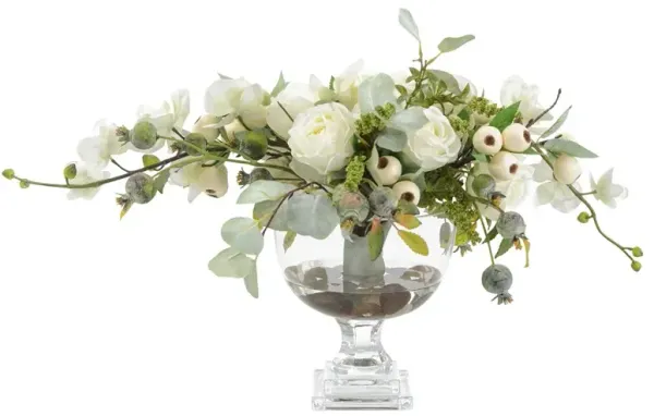 John Richard Berries & Roses French Country Clear Glass Faux Floral Arrangement