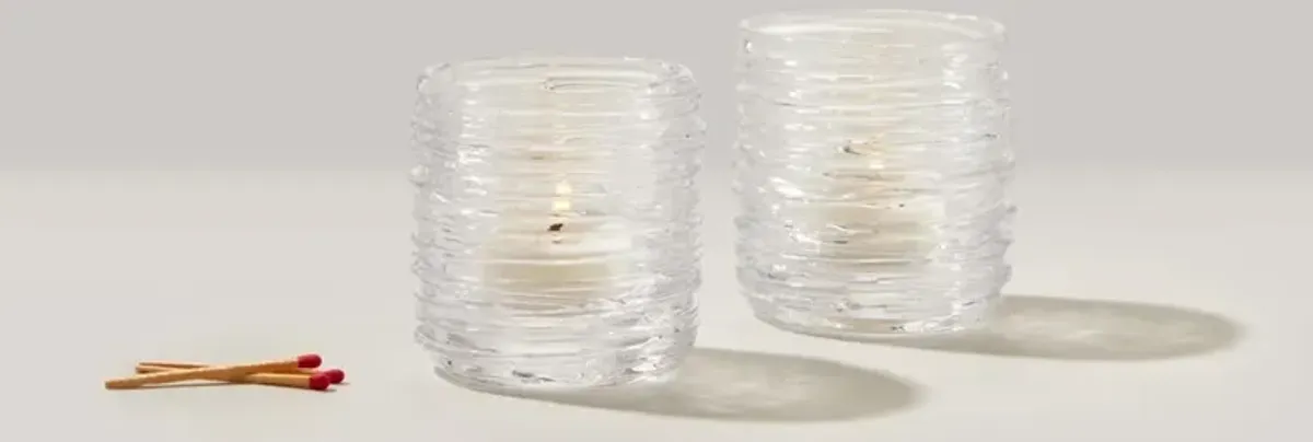 Simon Pearce Echo Lake Modern Classic Glass Tealight Candleholder - Set of 2